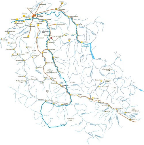 Карта рек Горного Алтая